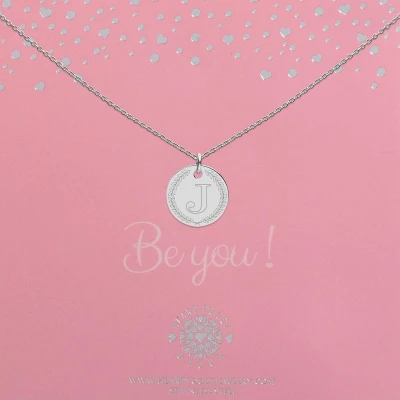 Afbeelding van Heart to Get Zilveren Kettingen Initalen Coin 18mm met Letter J ketting Initialen initiaal en krans