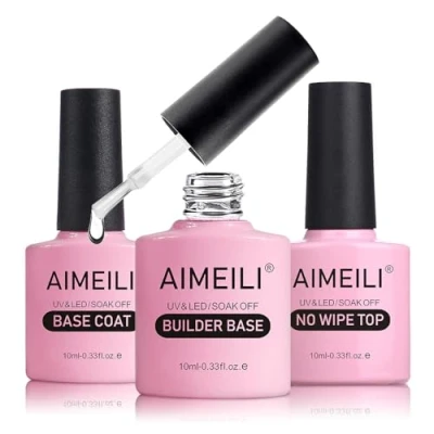 Afbeelding van AIMEILI Clear Builder Gel Base Coat en Top 3 PCS Set, No Wipe Nagellak met voor Nagels, Hard Nagelversteviger Uitbreiding Nagel Set 3X10ML