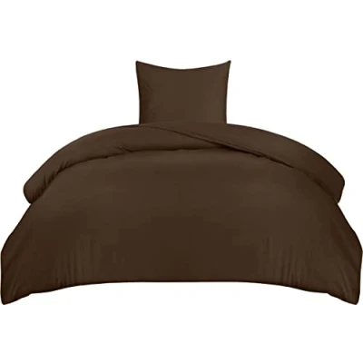 Afbeelding van Utopia Bedding Dekbedovertrek Set Zachte Microvezel 135x200cm met Kussensloop 80x80cm Beddengoed Bruin