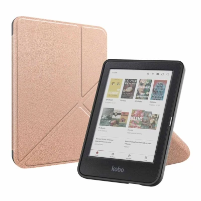 Afbeelding van Kobo Clara BW Hoes: iMoshion Origami Bookcase E Reader Rose Goud Kunstleder Hoezen