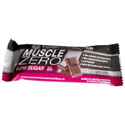 Afbeelding van Eiwitrepen met laag suikergehalte (0,6 g), Powerhouse Nutrition, Proteïnereep Muscle Zero, hoog eiwitgehalte en vezels, cacao smaak (doos 20 stuks)
