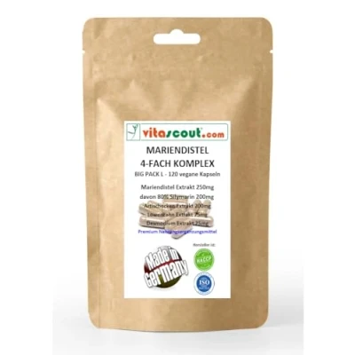 Afbeelding van Mariadistel artisjok paardenbloem Desmodium 4 voudig complex 120 capsules veganistisch hoge dosis met 80% silymarine zonder magnesiumstearaat, GMO vrij geproduceerd in Duitsland