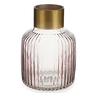 Afbeelding van Bloemenvaas luxe decoratie glas roze transparant/goud 14 x 22 cm Vazen