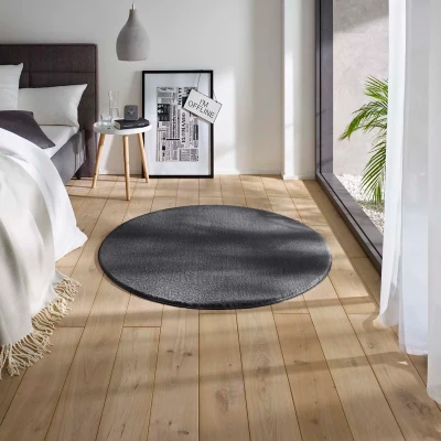 Afbeelding van Zacht Rond Vloerkleed Loft Antraciet Wasbaar 30C 120 Cm