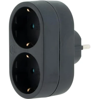 Afbeelding van Adapter 2 stopcontacten (stopcontacten) dubbel stopcontact met aarding 16 A, zwart Zenitech