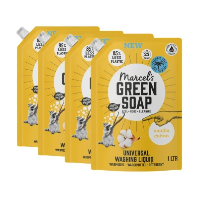 Afbeelding van 4x Marcel&#039;s Green Soap Wasmiddel Navul Vanille &amp; Katoen 23 Wasbeurten 1 liter