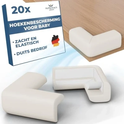 Afbeelding van Hoffenbach 20x Hoekenbescherming voor Baby Zelfklevende Hoekrandbeschermers van Rubber met Dubbelzijdige Tape Tafelrandbescherming Hoeken, Tafel en Meubels Wit