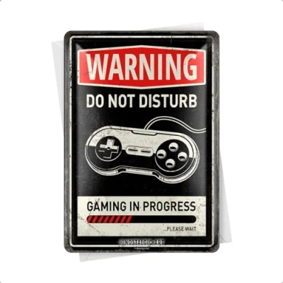 Afbeelding van Wandbordje / Metal card Warning Do Not Disturb Gaming in Progress