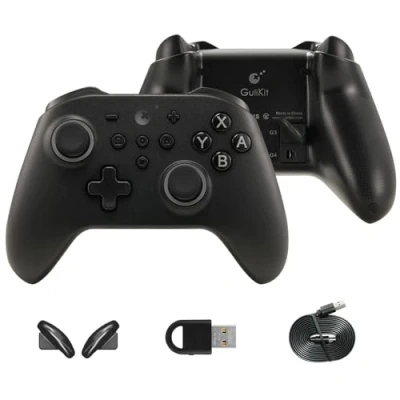 Afbeelding van Gulikit KK3 Pro Draadloze Controller voor Switch OLED, Bluetooth PC/Steam Deck, Hall Joysticks/Trigger, 1000Hz Polling Rate, Maglev/Rotor/HD Trillingen, Hyperlink Adapter (Zwart)