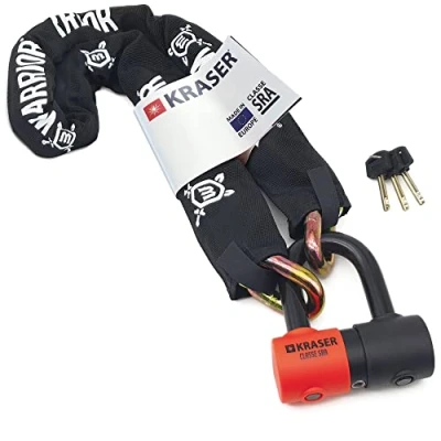 Afbeelding van KRASER KR50120 Schijfslot Veiligheidsketen Anti diefstal Hangslot Motorfiets SRA Goedgekeurde Set Mini U Massief Ø18 + 13,5 mm Ketting van 120 cm, Zware Beveiliging