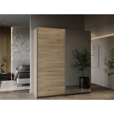 Afbeelding van GHOST kledingkast Kronberg eiken decor 2 schuifdeuren + spiegel L.178,1 x D.59,9 H.203 cm DEMEYERE