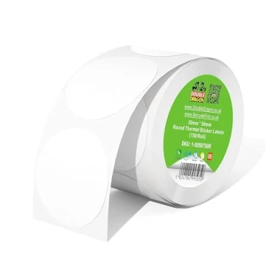 Afbeelding van Rol van 750 Directe thermische ronde stickeretiketten, 50 mm x mm, premium gecoat, zelfklevend, voor zebra, MUNBYN, Rollo, TSC, Toshiba, Citizen, labelprinter, LP2844, GK420,