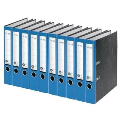 Afbeelding van VON Leitz 10540035 A4 map, 100% gerecycled papier, rugbreedte 50 mm, voor 350 vellen, blauwe engel en FSC gecertificeerd, school, studie thuis, blauw, 10 stuks
