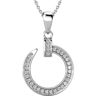 Afbeelding van Yolora Dames Ketting met Ronde Hanger Kalpa Camaka Kristallen Zilverkleurig 18K Witgoud Verguld Vrouwen Collier Zilver Sieraden Halsketting Luxe Giftbox Geschenkdoos Cadeau doos Geschenkverpakking Mooie Cadeauverpakking