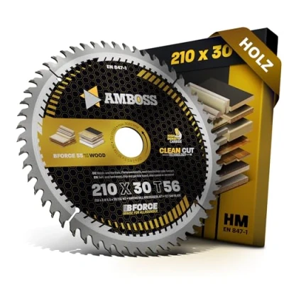 Afbeelding van HM cirkelzaagblad 210x30 Z56 wisseltand voor hout Super fijne snede. AMBOSS WERKZEUGE® zaagblad van 210 mm comp. Powerplus POWX0550 Scheppach PL75 HS80. Festool. Einhell en nog veel