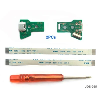 Afbeelding van 2 stuks JDS 055 vervangende micro USB oplaadaansluiting voor PS4 controller, oplader oplaadaansluitingen, adaptermodule, flexibele kabel, schroevendraaier Playstation DualShock