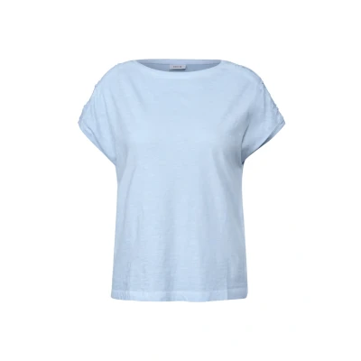 Afbeelding van Cecil MIT Knopfdetail Tshirt print, Dames, Maat: Large, Blau