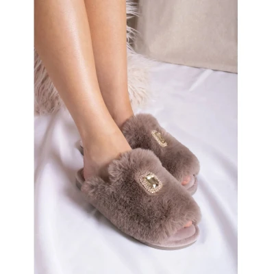 Afbeelding van Pretty You Fluffy Slippers Maat 40/41 Beige Diamant