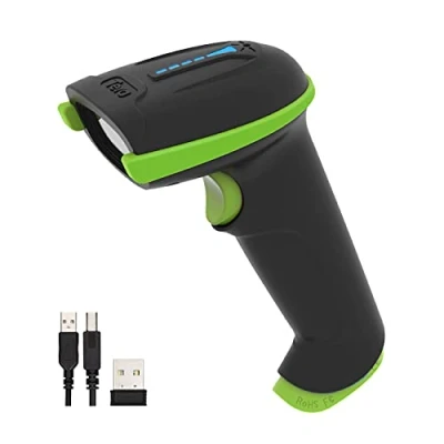 Afbeelding van Tera Barcodescanner Draadloze 1D Laser Barcodelezer Veelzijdig 2 in 1 (2.4Ghz Draadloos+USB 2.0 Bedraad) met Indicator Batterijniveau Lange Zendafstand Oplaadbare USB handheld (Groen)