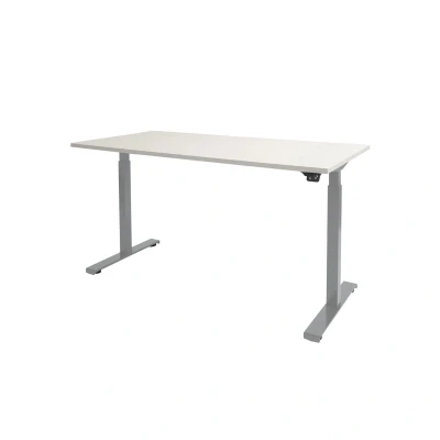 Afbeelding van Dextro basic zit/sta 180x80cm, electrisch hoogte verstelbare werkplek, T poot frame. Frame kleur aluminium (RAL9006) en blad krijtwit.