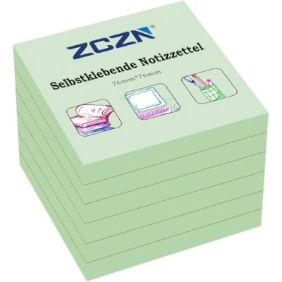 Afbeelding van ZCZN Sticky Notes zelfklevende notitieblaadjes, 6 blokken, 80 vellen, 76 x mm, lichtgroen