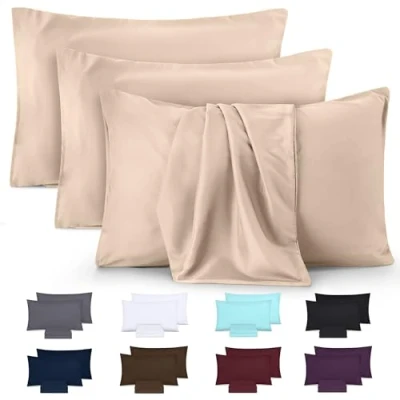 Afbeelding van Utopia Bedding Kussensloop (Set van 4) Makkelijk te onderhouden Zachte geborstelde microvezel Krimp en vervagingsbestendig (Beige, 75 x 50 cm)