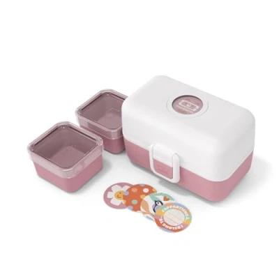 Afbeelding van monbento lunchbox voor kinderen Tresor wit/roze De met 3 vakken Ideaal maaltijden en snacks school/picknick BPA vrij personaliseerbaar veilig wit