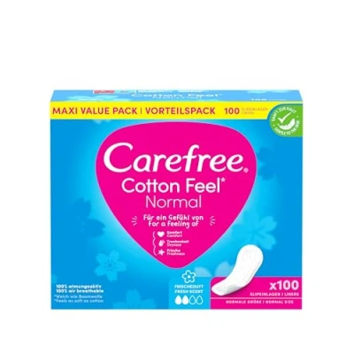 Afbeelding van Carefree Inlegkruisjes Cotton Feel normaal met frisse geur, 100% ademend voor een langdurig fris gevoel, maat normaal, 100 stuks