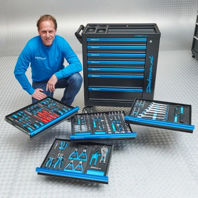 Afbeelding van Topkeuze Gereedschapswagen &quot;Black Line&quot; Met 7 Laden + 116 delige Gereedschapsset Mat zwart Datona