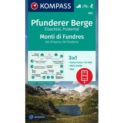 Afbeelding van 081 pfunderer berge monti fundres: 3in1 Wanderkarte mit Aktiv Guide inklusive Karte zur offline Verwendung in der KOMPASS App. Fahrradfahren. Skitouren.