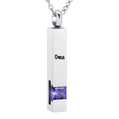 Afbeelding van Luxe Ashanger Met Ketting En Gravering Oma Assieraad Zilverkleurig Paarse Steen As Gedenksieraad Urn Incl. vuller