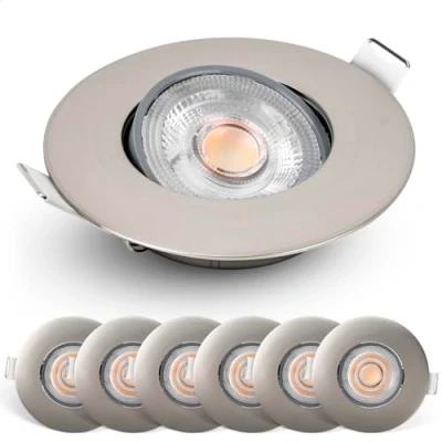 Afbeelding van Spotjes Nikkel Dimbaar 6 stuks Ultralage Inbouwdiepte 480 Lumen 2700K Warm Wit 4.9W 50 Kantelbaar Emos Exclusive Inbouwspots Led