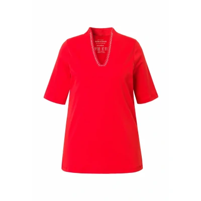Afbeelding van Ulla Popken À Manches Courtes EN Ligne A ET COL JABO Tshirt print, Dames, Maat: 42/44, Red