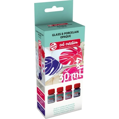 Afbeelding van Talens Art Creat.Glas &amp; Porselein Dekkend Set 4 x 30 ml Roze Zilver
