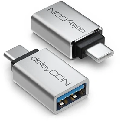 Afbeelding van deleyCON USB C naar OTG Adapter (2 Stuks) Aluminium 5 Gbit/s Thunderbolt 3/4 3.0 voor IPhone 15 Pro Max MacBook Air 2023 IPad Mini iMac Surface Zilver