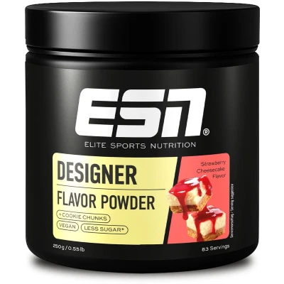 Afbeelding van ESN Designer Flavor Powder, Strawberry Cheesecake, 250 g, 83 Porties Veganistisch Laag in Calorieën, Suikervervanger met Zoetstoffen voor Voedsel en Dranken, Perfect Kwark of Skyr