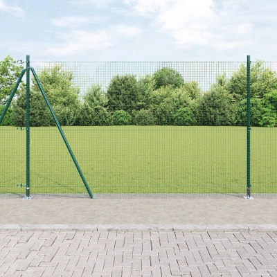 Afbeelding van vidaXL Gelast Draadhek met 13 Flanged Palen Groen 1.4x25 m Staal