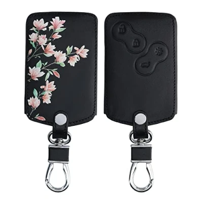 Afbeelding van kwmobile autosleutelhoes compatibel met Renault 4 knops autosleutelkaart (alleen Keyless Go) Hoesje van imitatieleer in poederroze/wit/zwart Magnolia
