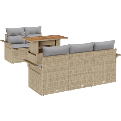 Afbeelding van vidaXL 6 delige tuinsofa set met kussens beige poly rattan acacia