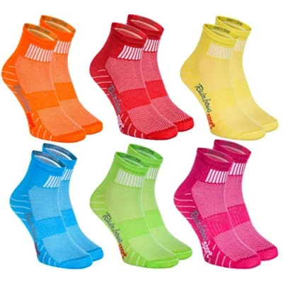 Afbeelding van Rainbow Socks Man Vrouw Kleurrijk Katoenen Sneaker Sportsokken 6 Paar Oranje Rood Geel Turkoois Groen Fuchsia Maat EU 39 41