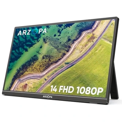 Afbeelding van ARZOPA Portable Monitor, 14.0 &quot;1920 x 1080 FHD IPS Monitor voor laptop met single rod, ondersteunen HDMI/Type C/USB C, oogbescherming gamingscherm laptop/pc/Mac/PS3/4/5/Xbox
