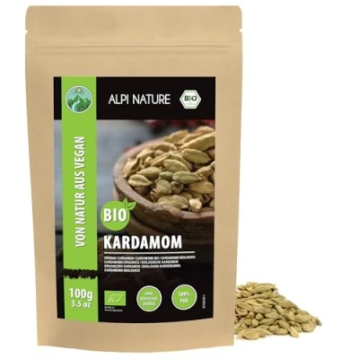 Afbeelding van biologische kardemom geheel (100 g), kardemomzaden, zaden uit gecontroleerde teelt, laboratoriumgetest, kardemomzaad 100% zuiver en natuurlijk