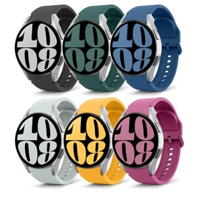 Afbeelding van MoKo Set van 6 bandjes compatibel met Samsung Galaxy Watch 6/5/4 40 mm 44 mm/6 Classic 43 47 mm/Watch 5 Pro 45 4 42 46 mm, zachte siliconen vervangende sportband, meerkleurig A