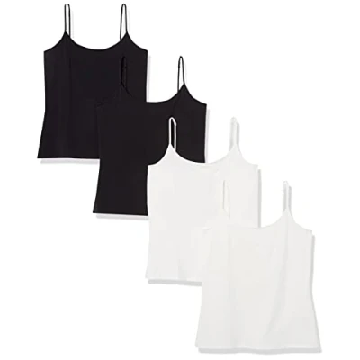 Afbeelding van Amazon Essentials Women&#039;s Hemd met slanke pasvorm, Pack of 4, Zwart/Wit, L