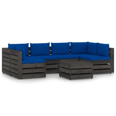 Afbeelding van 7 delige Loungeset met kussens grijs geïmpregneerd hout