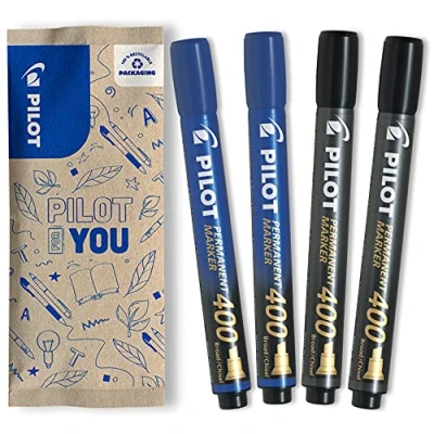 Afbeelding van Pilot Pen Permanent Marker 400 met wigpunt, set van 4 (blauw, zwart)
