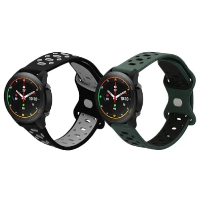 Afbeelding van kwmobile 2x horlogebandjes geschikt voor Xiaomi Mi Watch / Color Sport bandje Smartwatch bandjes van TPU Activity tracker horloge band in zwart grijs donkergroen