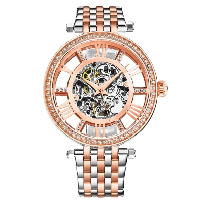 Afbeelding van Stührling Delphi 3944 Automatisch 38mm Skelet Horloge Rozekleurige Wijzerplaat / Zilveren Kast Roestvrijstalen Armband Rozegouden Deployant Gesp Waterbestendig 5 ATM