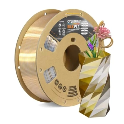 Afbeelding van OVERTURE Silk PLA 1.75mm Dual Color Filament, Clog Free Shiny 3D Printer 1kg Spool(2.2lbs), Dimensional Accuracy +/ 0.02 mm, Fit Most FDM Printer(Silk Gold Sliver)