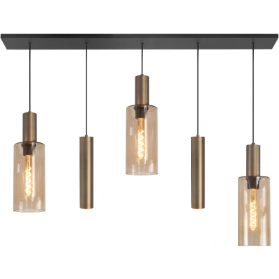 Afbeelding van Highlight Hanglamp Perugia 3+2 lichts L 120 cm zwart amber